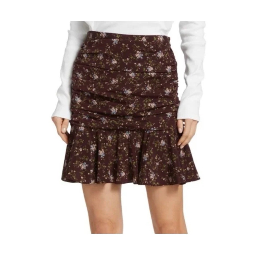 Veronica Beard Taras Mini Skirt Ruched Purple Floral Tiered Silk‎ Fairy Dainty